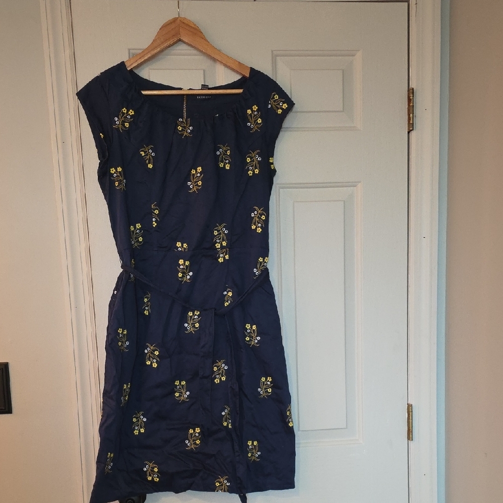 Lands' End Navy Dress with Yellow Floral Embroidery